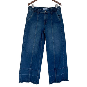 Wide Leg Jeans Gap High Stride Raw Hem Cropped Denim Pants Medium Wash Stretch